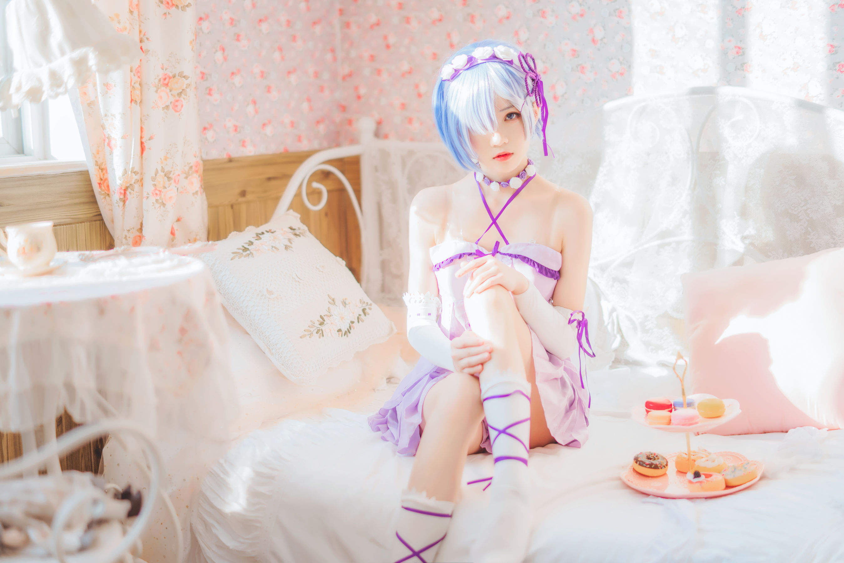 [Cosplay写真] 动漫博主蠢沫沫 – 蕾姆小睡裙 [40P]