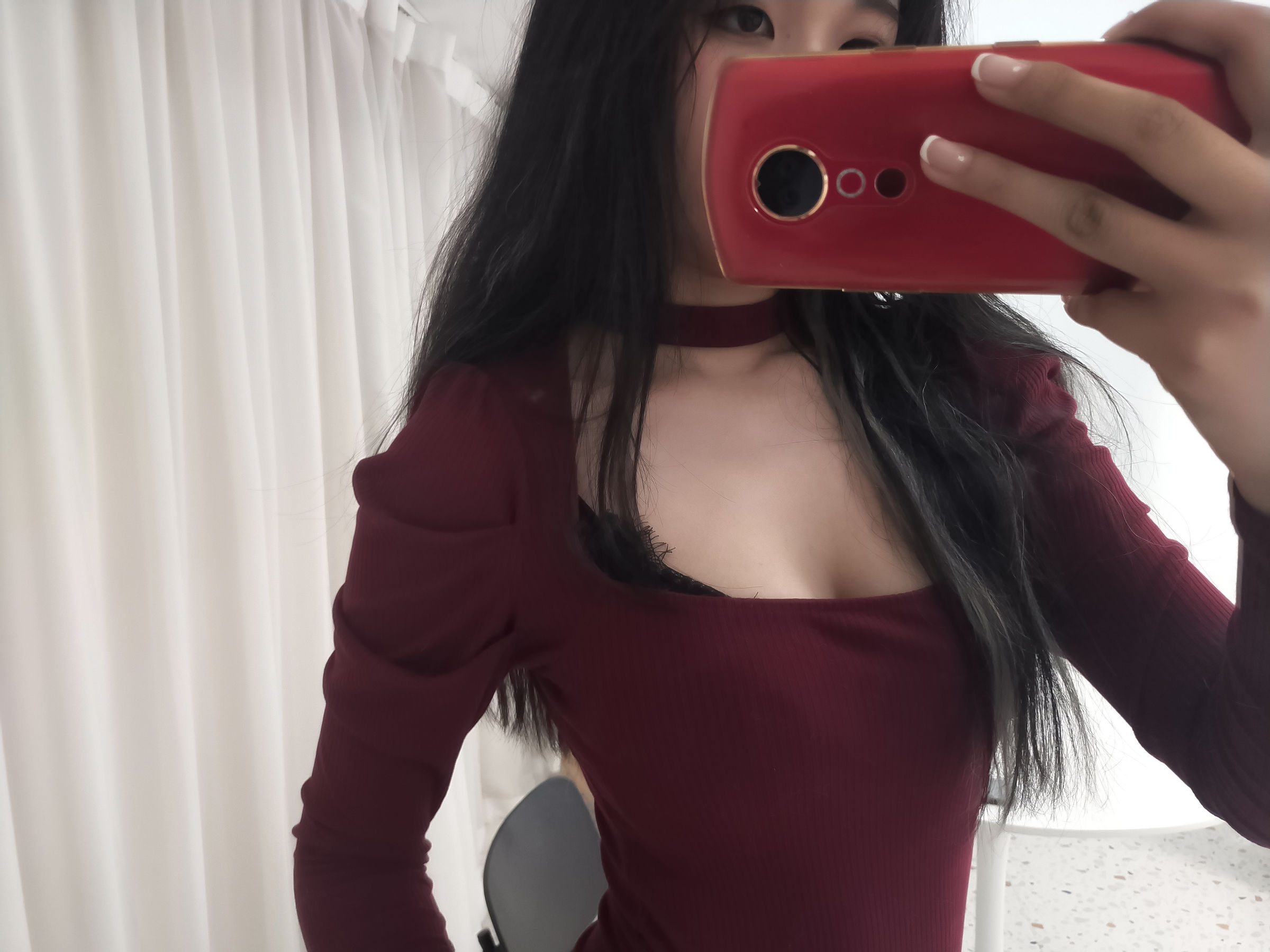 轩萧学姐 – 酒红色连体衣 [33P]