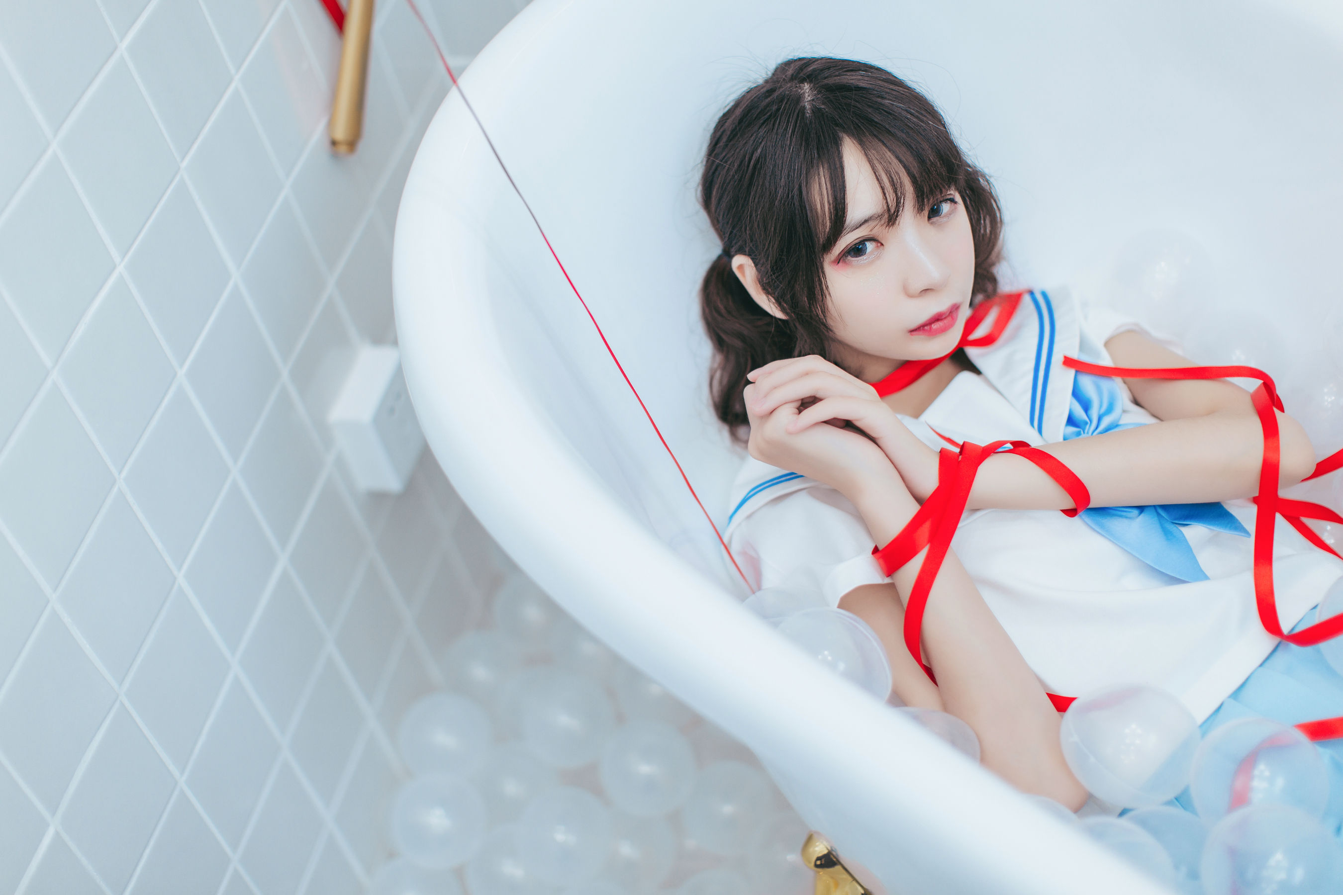 [Cosplay写真] 疯猫ss – 浴室JK [21P]