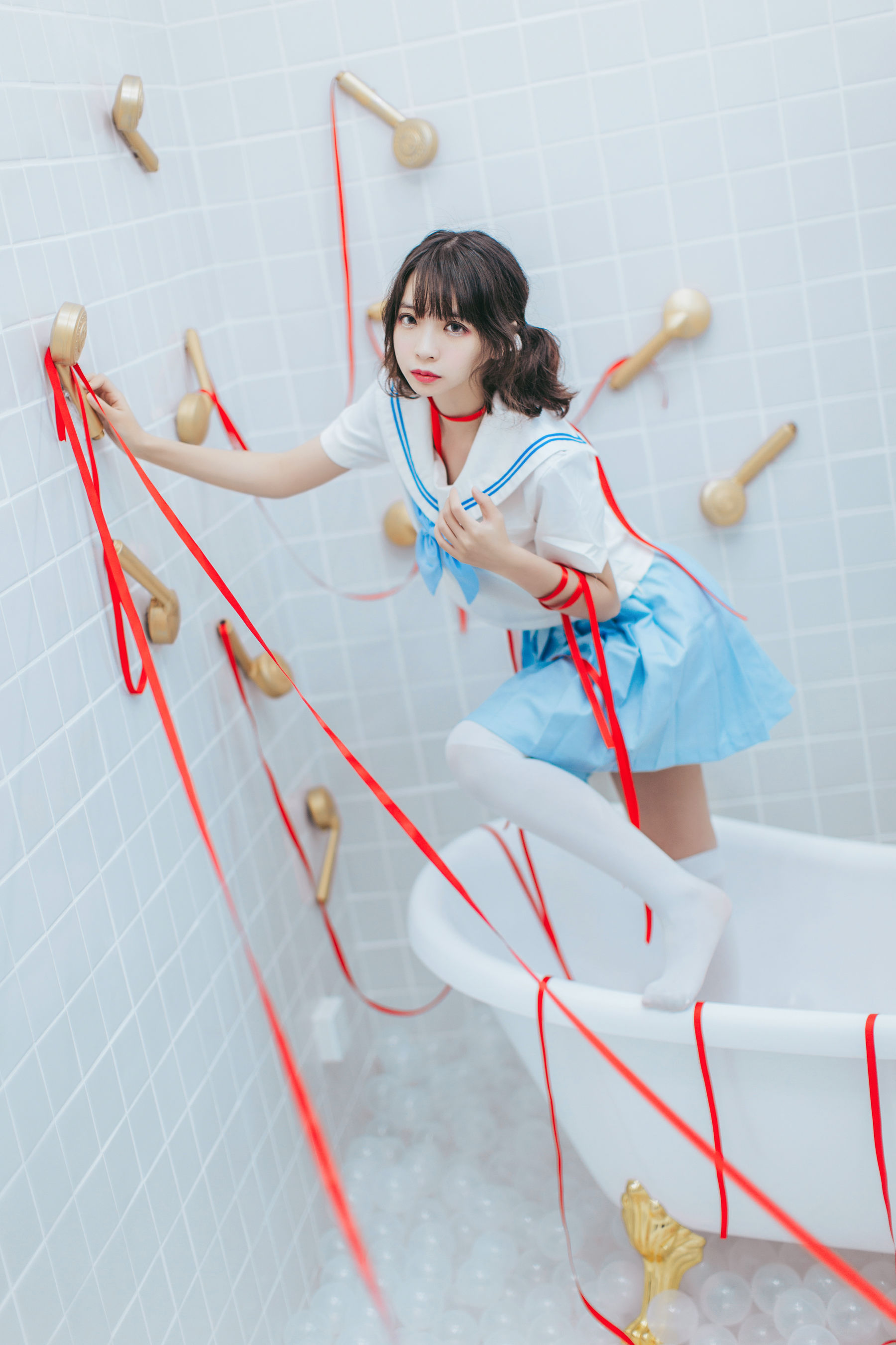 [Cosplay写真] 疯猫ss – 浴室JK [21P]