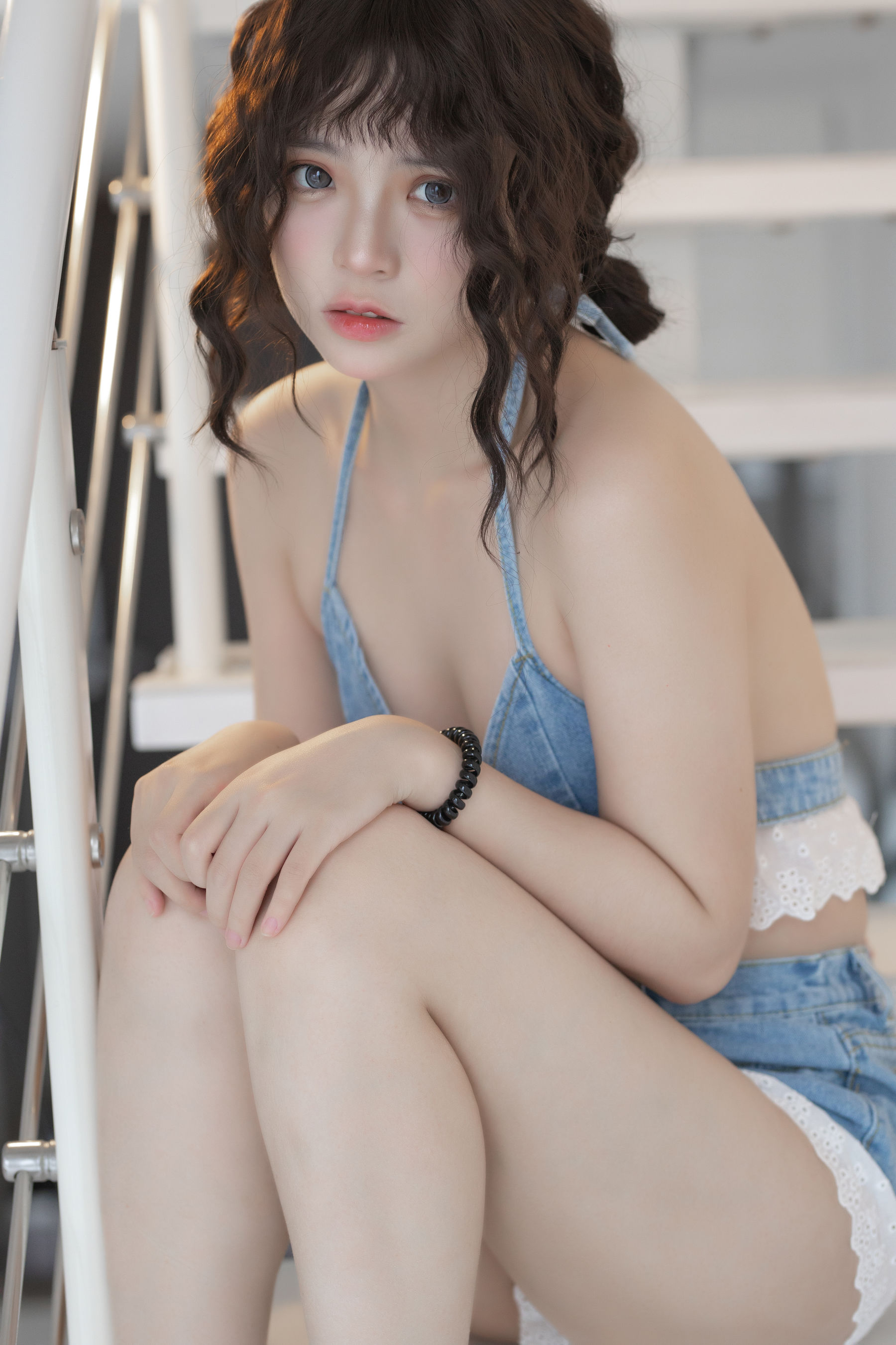 疯猫ss – 2022夏日限定 背带牛仔蕾丝裤 [20P]