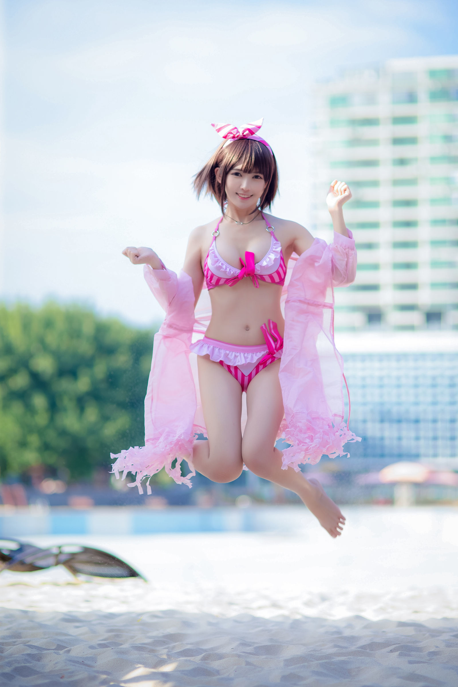 [萝莉COS] 鳗鱼霏儿 – 加藤惠 粉色泳装 [20P]