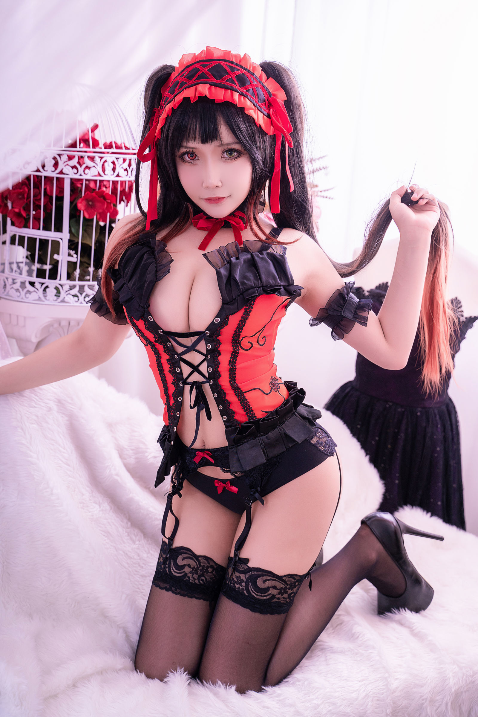 [萝莉COS] 二次元妹子抱走莫子aa – 狂三 黑色蕾丝 [38P]