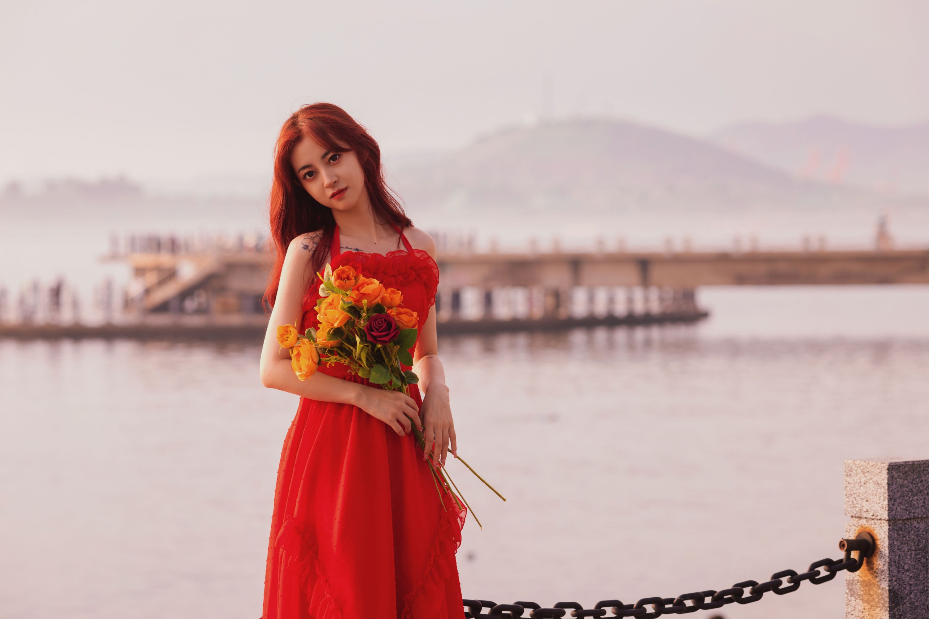 壹萱- – 《海边夕阳和红裙女孩》[33P]