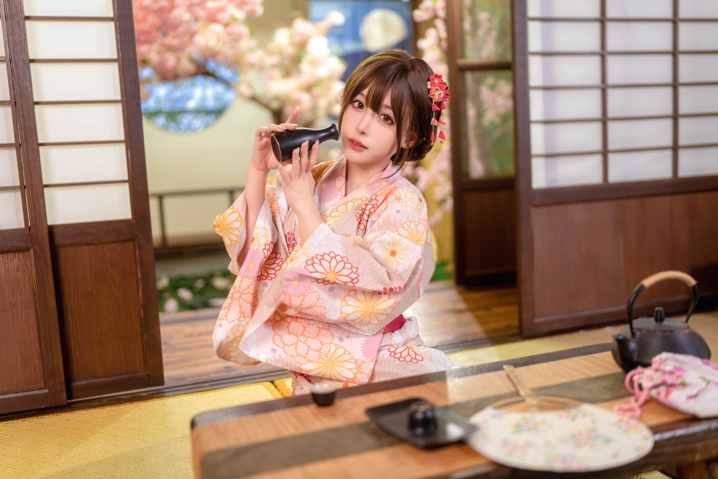 葡萄可尔必思 – 《樱花庭院和风浴衣》[23P]