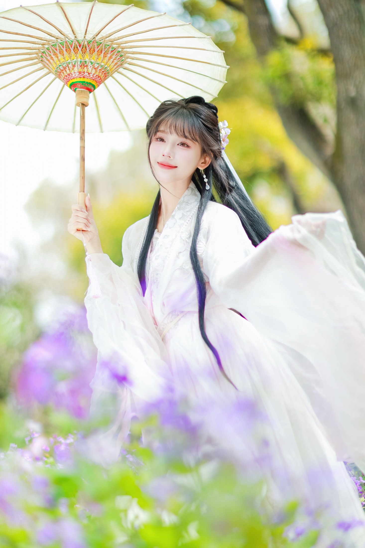 《二月兰️白汉服丨坠入紫色雾境的国风仙女》[67P]