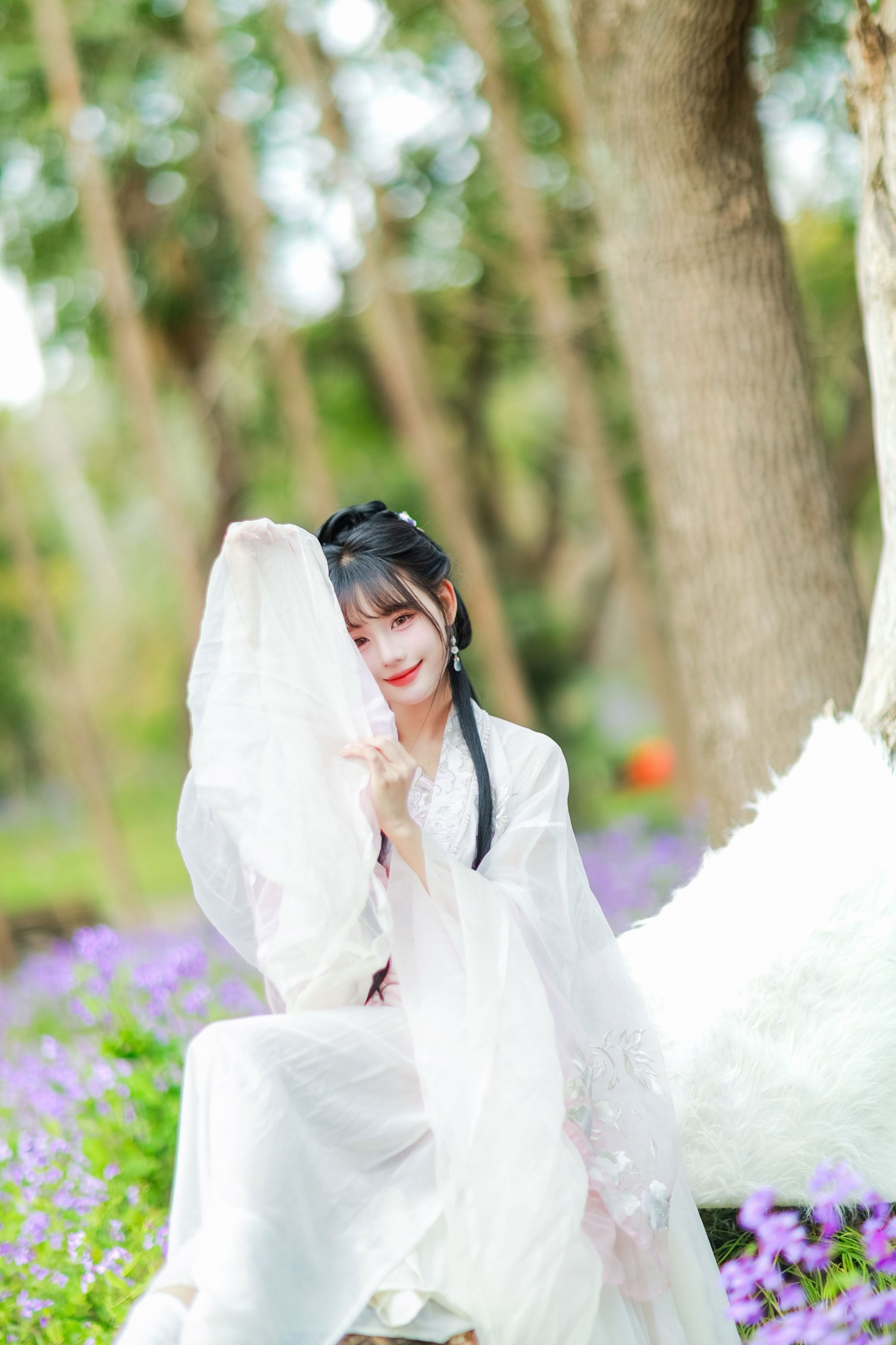 《二月兰️白汉服丨坠入紫色雾境的国风仙女》[67P]