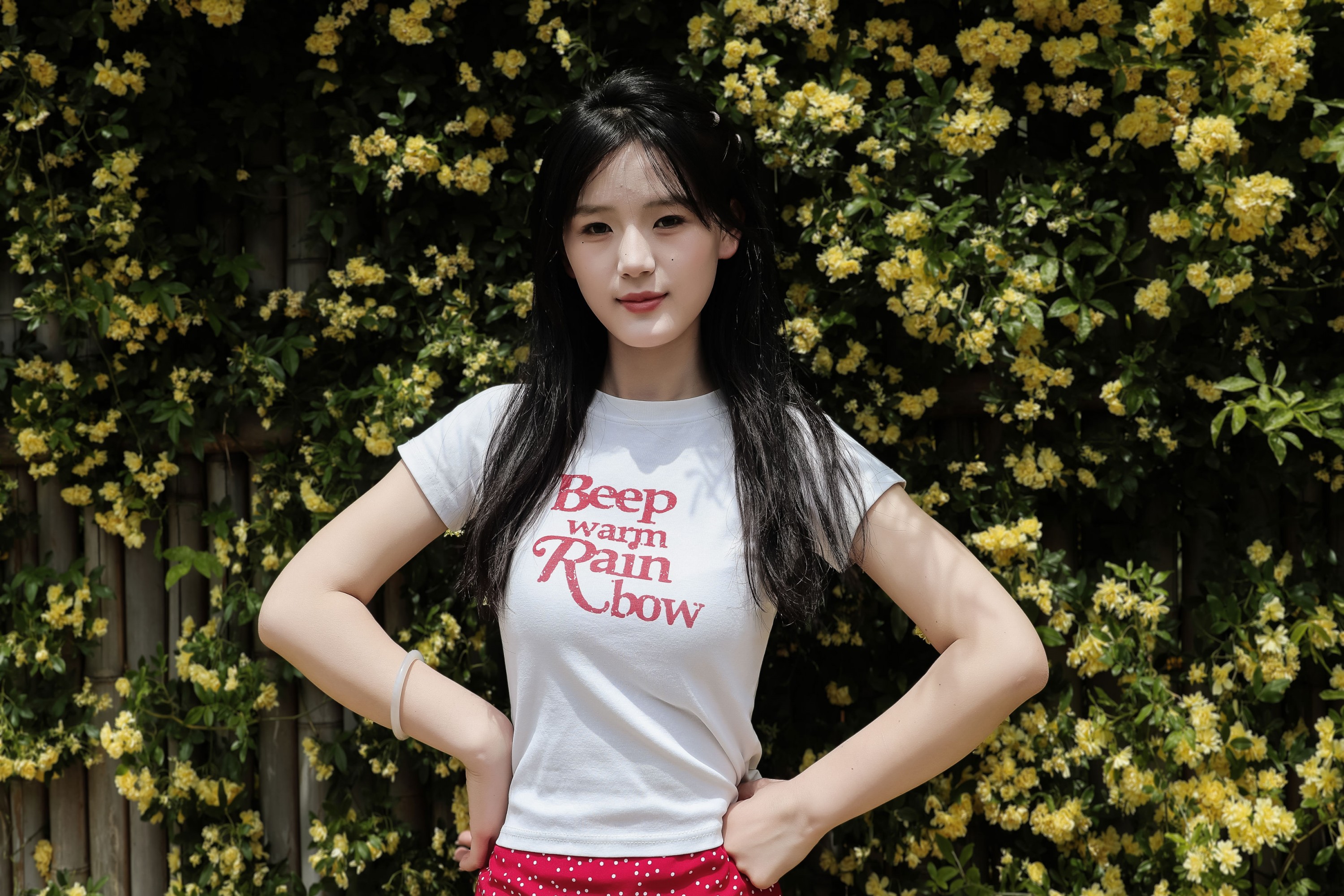 《黄木香白衣红裙子模特户外美女》[17P]